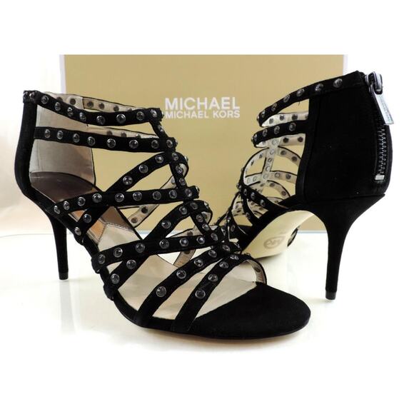 Women's Shoes Michael Kors Maddie Jeweled T-Strap Evening Sandals Black Size 8
